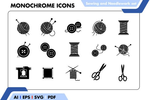 Download Sewing &amp; Knitting Black Icon Set - Premium Resources